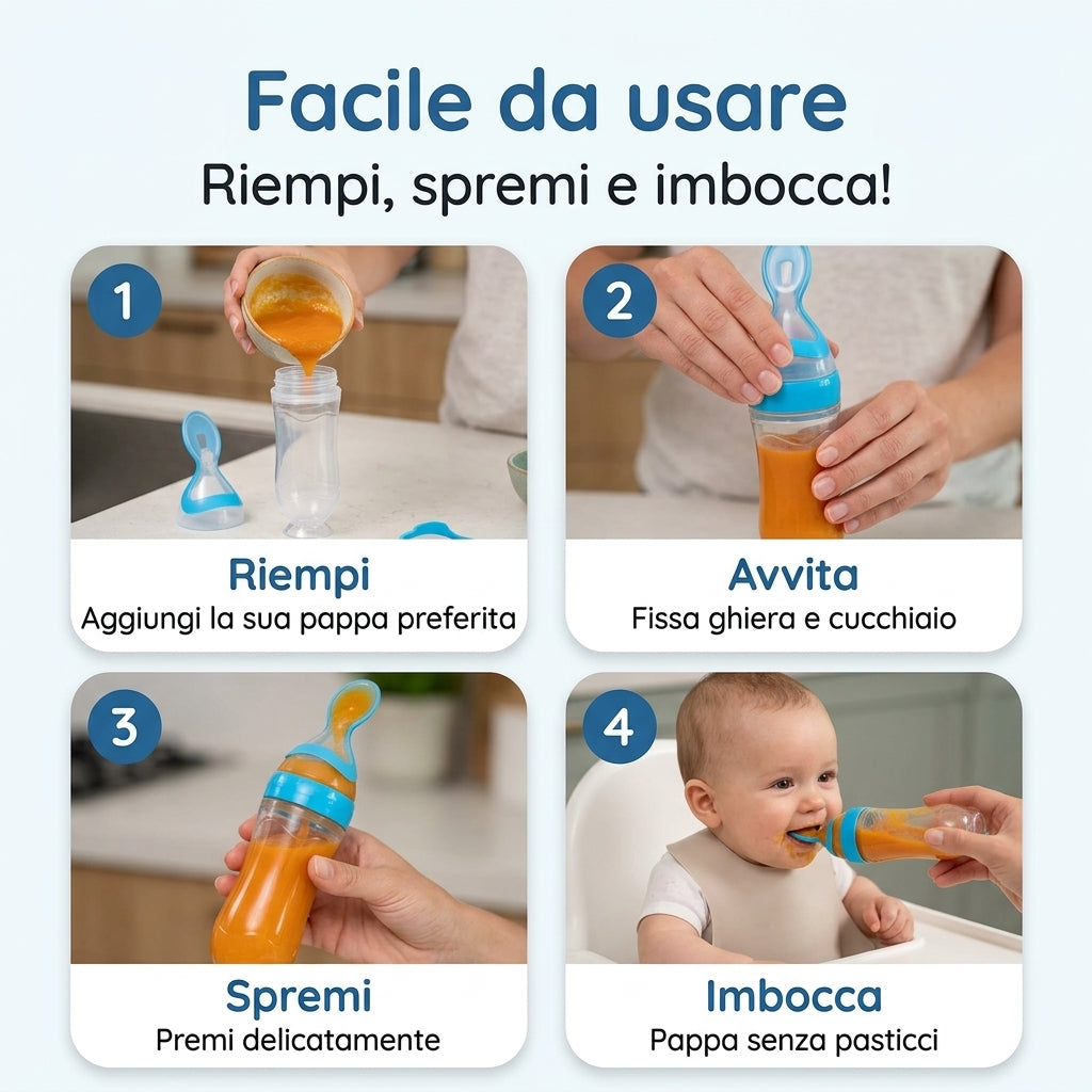 Cucchiaio a spremere per pappe senza pasticci